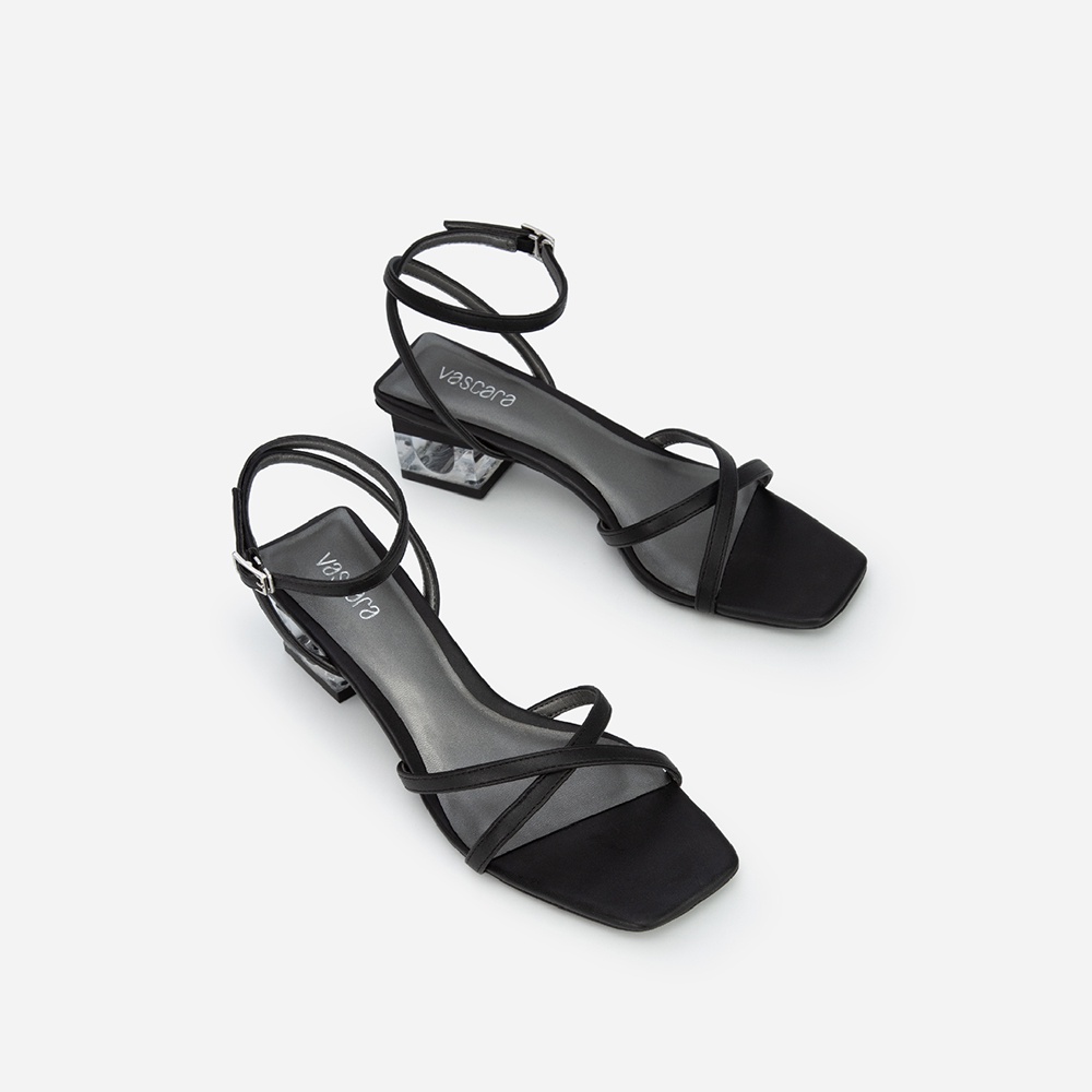 Vascara Giày Sandal Ankle Strap Gót Phối Crystal - SDN 0700 - Màu Đen