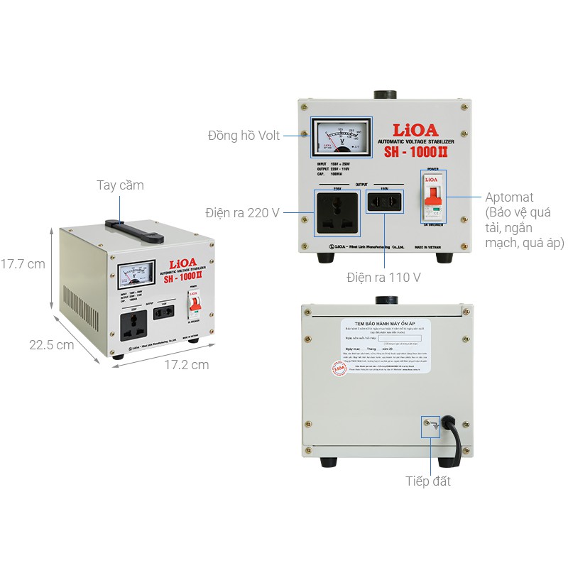 [CHÍNH HÃNG] Ổn áp 1 pha LIOA SH-1000 II 1.0kVA điện áp vào 150V - 250V ( Thế hệ mới 2020 )-HÀNG CHÍNH HÃNG 100%