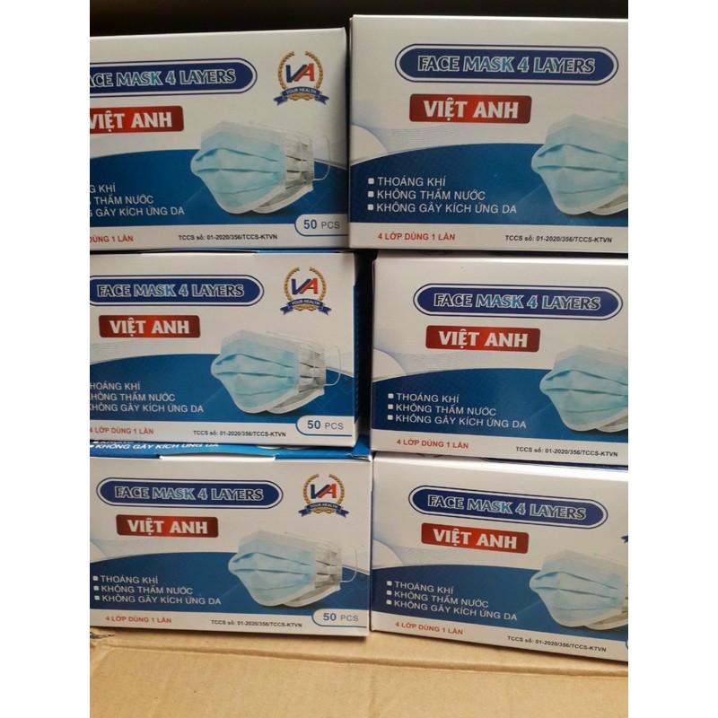 Chính hãng Hộp 50c Khẩu trang y tế 4 lớp Việt Anh loại dày dặn