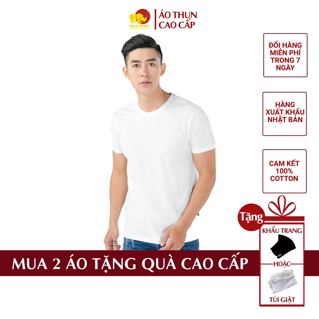 Áo thun nam trắng trơn Gold Rhino 100% cotton, áo phông nam xuất khẩu Nhật Bản QT1