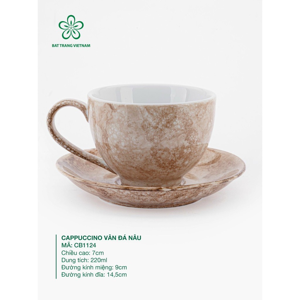 Cốc Cappuccino Vân Đá 220ml - Cốc Ly Cafe - Trà - Có Đĩa Kê - Nhiều Màu Gốm Sứ Bát Tràng Cao Cấp