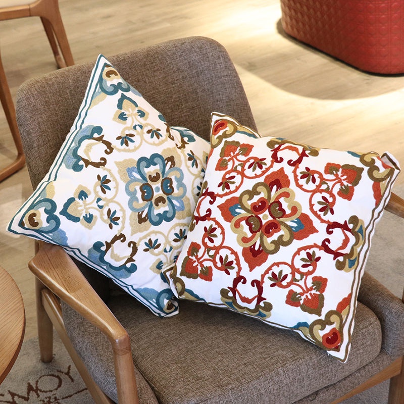 Vỏ Gối Tựa Bằng Cotton Lanh Dày Thêu Họa Tiết Hoa Phong Cách Bắc Âu Độc Đáo Có Thể Giặt Sạch