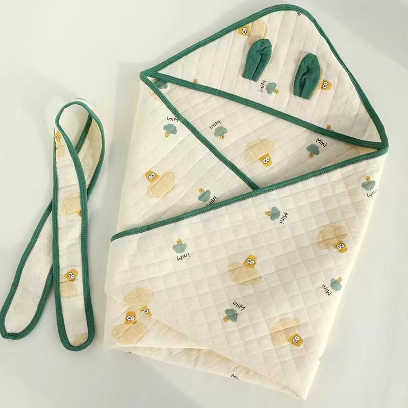 Chăn Choàng Ủ Xô Cao Cấp Muslin Boona 4 Lớp Có Mũ Kèm Dây Đai Siêu Thoáng Mát Mềm Mịn Cho Bé