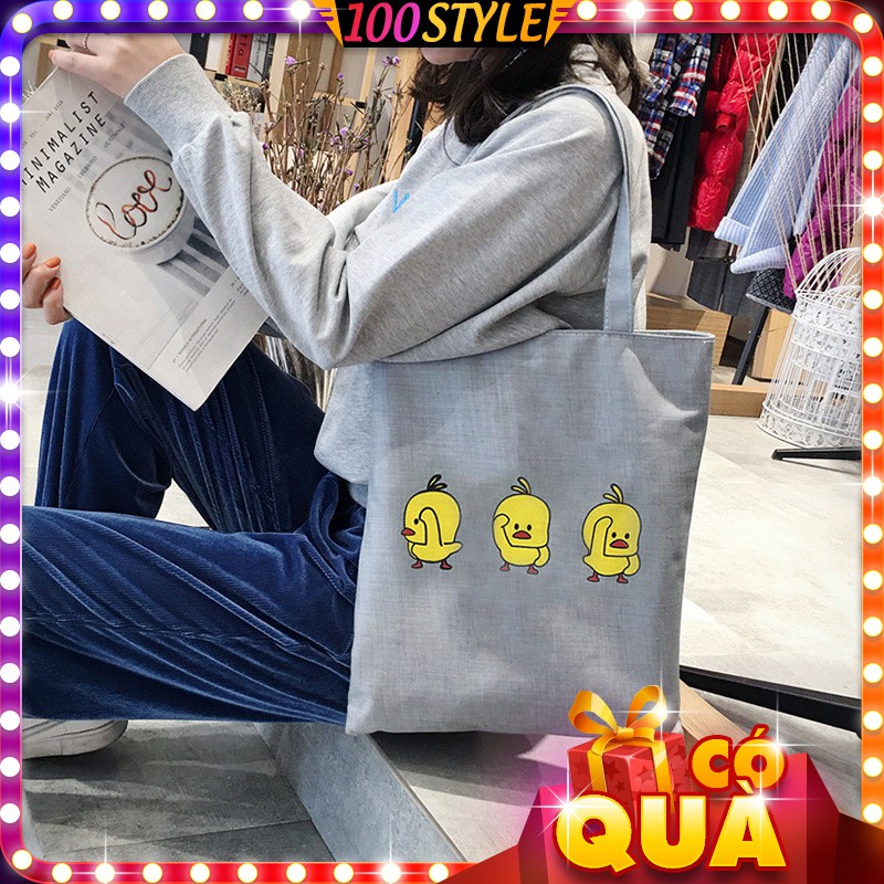 Túi Vải Tote Gray 3 Em Vịt Cute Có Dây Kéo M716