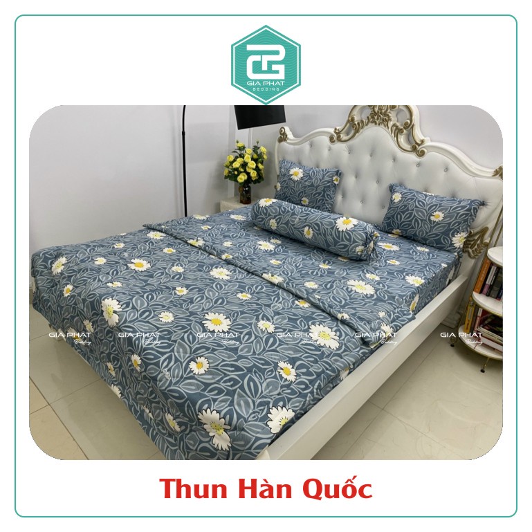 Bộ Ga Gối Thun Lạnh Hàn Quốc { 4 Món } họa tiết Hoa ( 1 ga bọc + 2 vỏ gối nằm + 1 vỏ gối ôm )