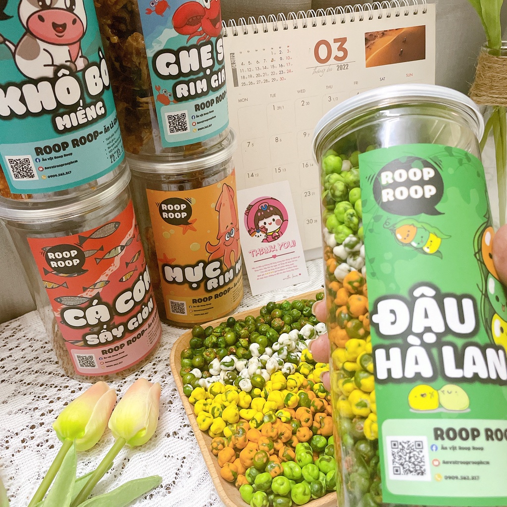 Đậu hà lan wasabi sấy giòn mix 5 vị 500g RoopRoop đồ ăn vặt nội địa vừa ngon vừa rẻ