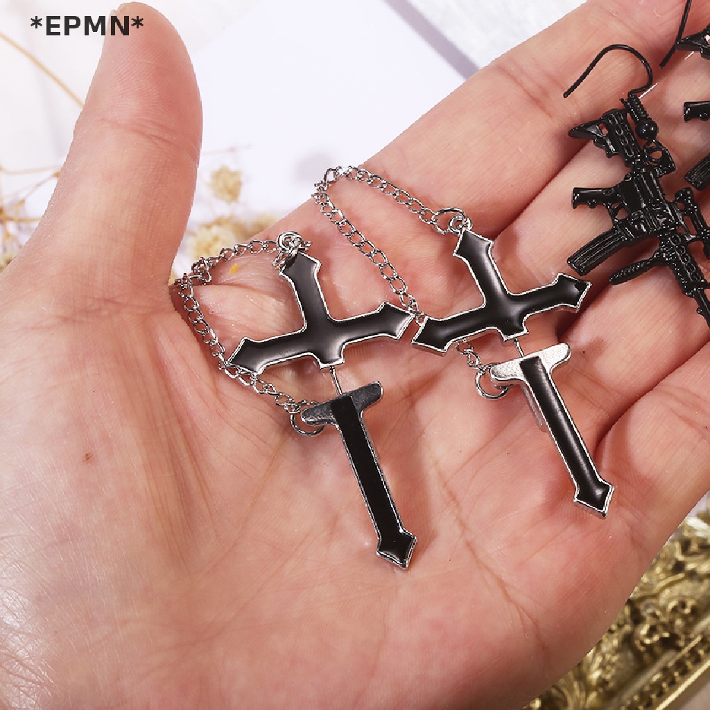 Khuyên tai HWETR dáng dài kiểu thánh giá phong cách punk thời trang