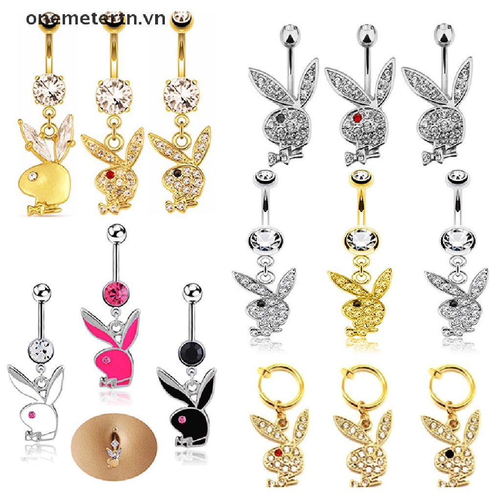 Onemetertn Khuyên Rốn Hình Thỏ Pha Lê Dễ Thương Không Cần Khoan Lỗ