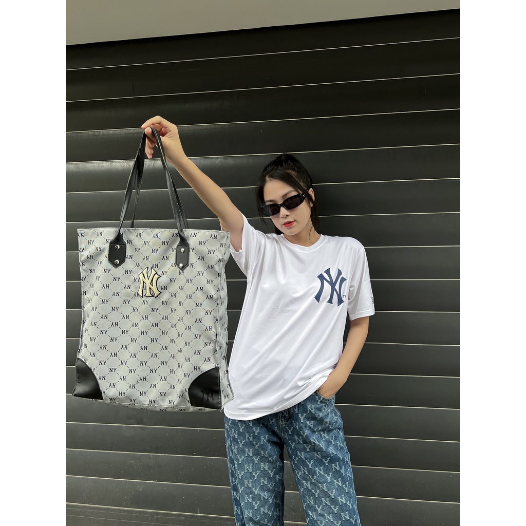 Áo Thun MLB  Áo Phông MLB Nam Nữ Tay Lỡ Form Rộng phối HOA TIẾT SAU LƯNG - COTTON 4C 100%