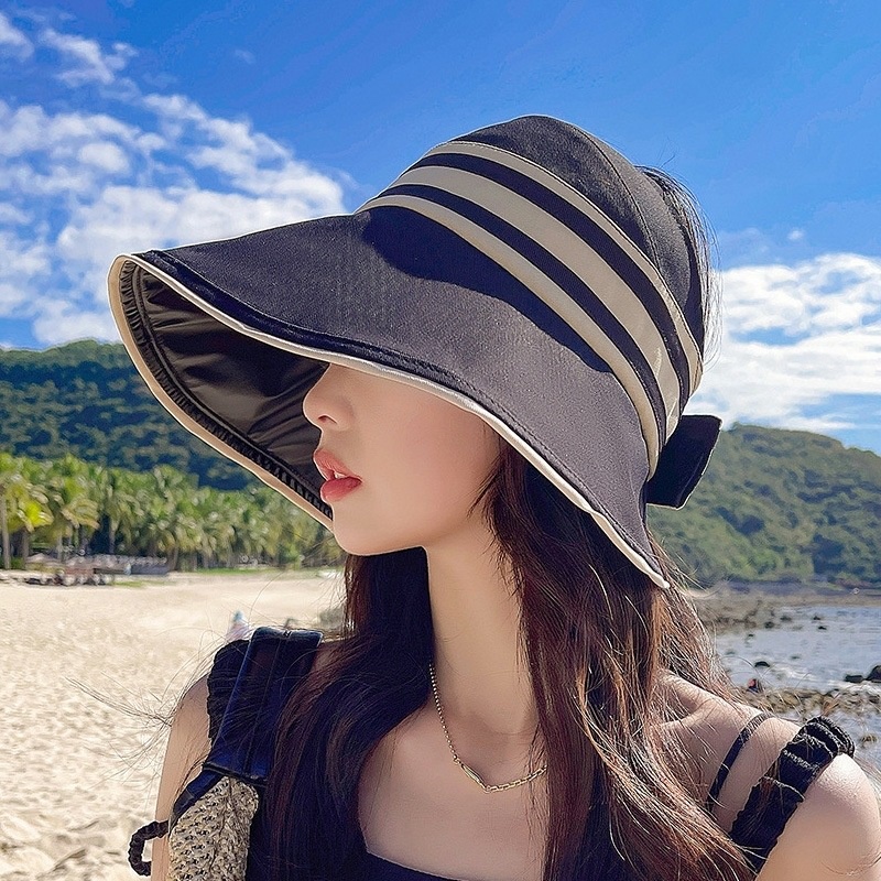Nón Vành Chống Tia Uv Họa Tiết Sọc Màu Sắc Trơn Thời Trang Cho Nữ
