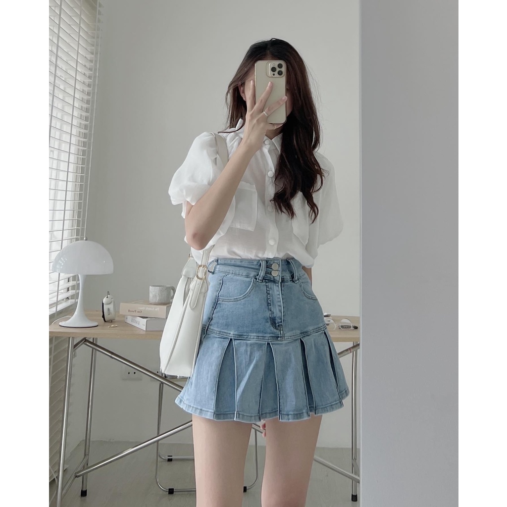 Áo sơ mi tơ Nến Cúc bọc tay bồng, Áo sơ mi