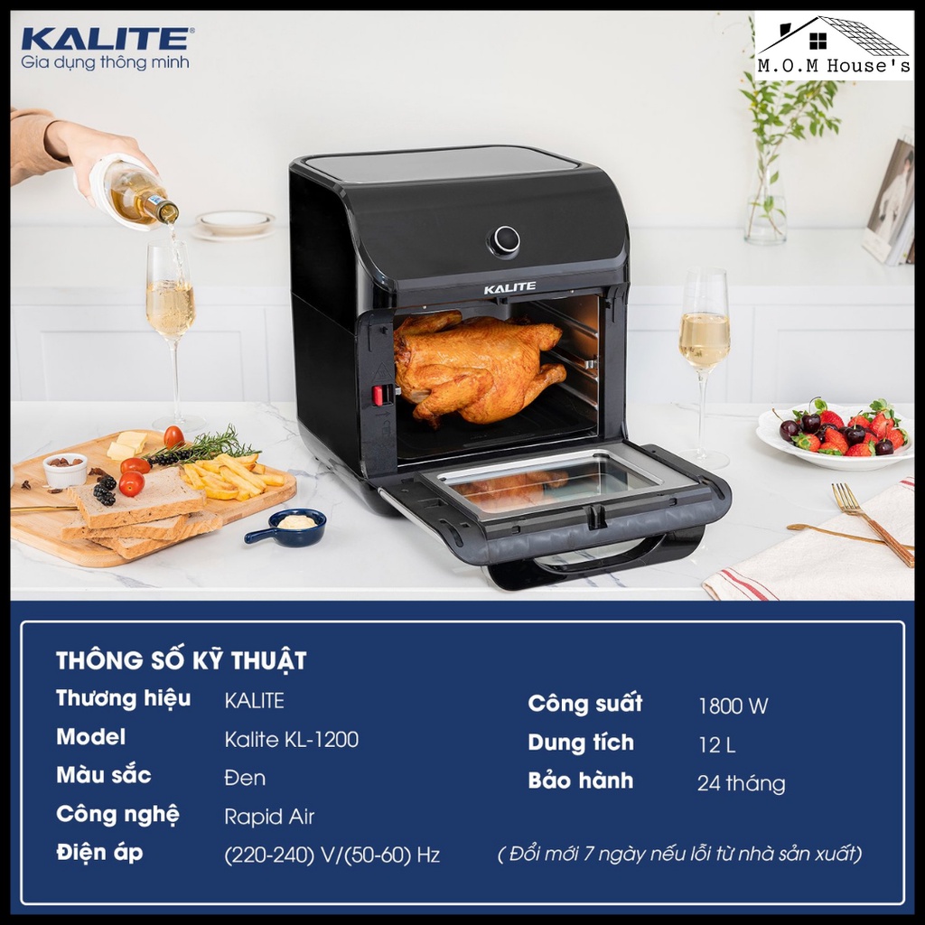 Nồi Chiên Không Dầu Kalite Q12-KL1200_M.O.M House's_CS 1800W_Hàng Chính Hãng kèm quà tặng trị giá 209k