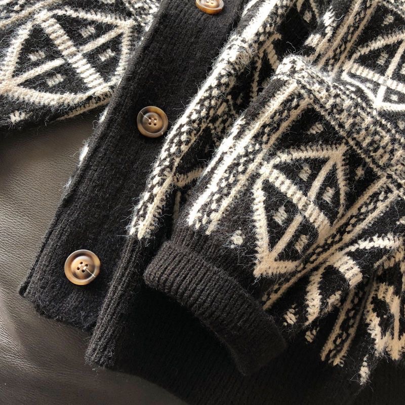 Áo Cardigan Len Xù Hoạ Tiết Hình Thoi Len