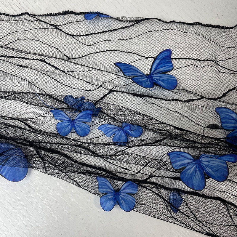 Hitpop-Women´s Bikini Cover-up Set Mesh Sheer Three-dimensional Butterfly Decoration Short Sleeve Crop Tops Tie-up