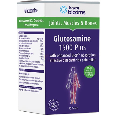 Viên uống Henry Blooms Glucosamine 1500 Plus hỗ trợ chắc khỏe hệ xương khớp (30 viên/90 viên/180 viên)