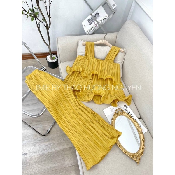 Đồ bộ nữ quần ống suông rộng  vải lụa dập ly xốp, mịn, mát, ít nhăn * Set đồ bộ nữ mùa hè*