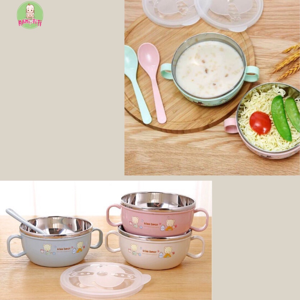 bát ăn dặm lõi inox 304, bát ăn dặm giữ nhiệt kèm thìa cho bé MAMI.TITI