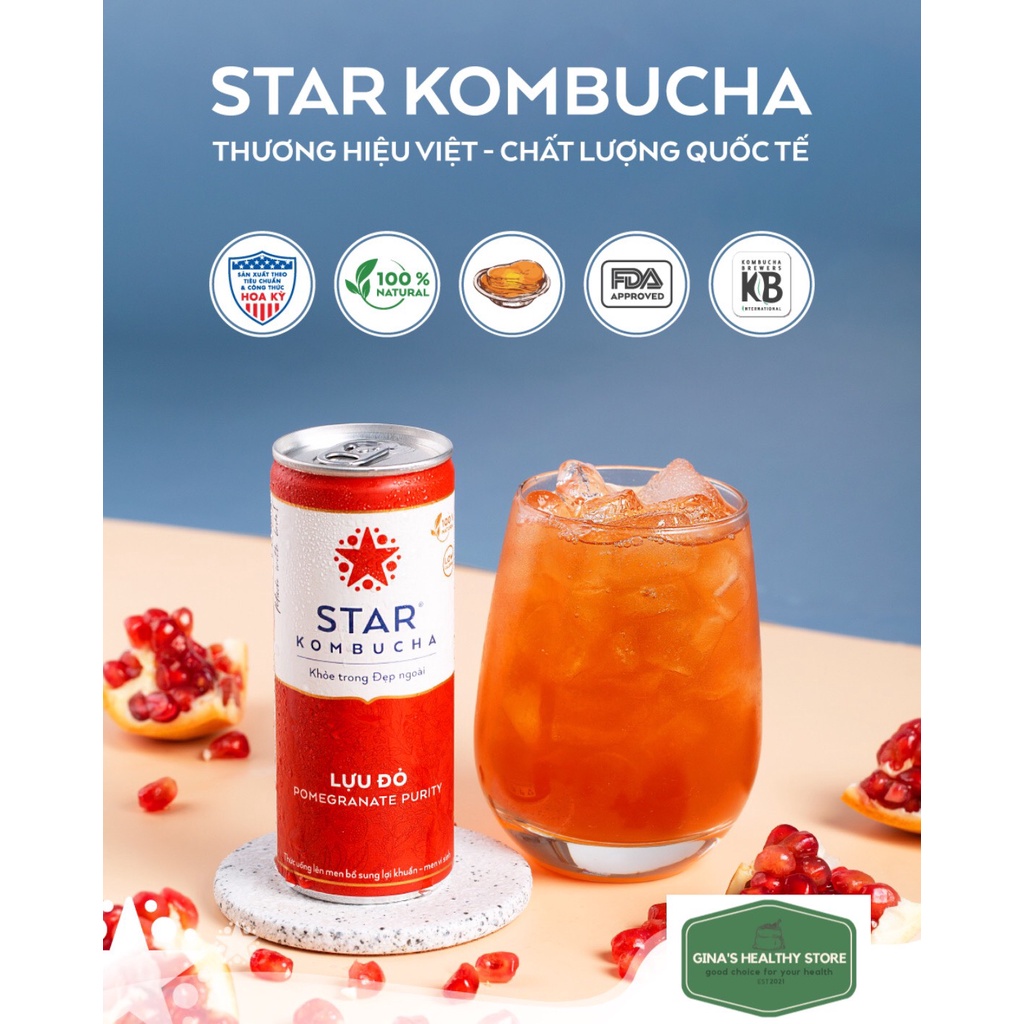Thùng 12 Lon Trà Star Kombucha Thức Uống Lên Men Tự Nhiên Mix 11 Vị All In One - Sản Phẩm Chính Hãng - NPP Star Kombucha