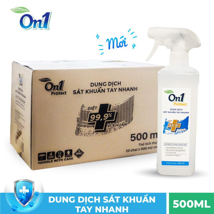 Thùng 20 chai dung dịch sát khuẩn tay nhanh ON1 protect hương BamBoo Charcoal (20 chai x 500ml) C0202