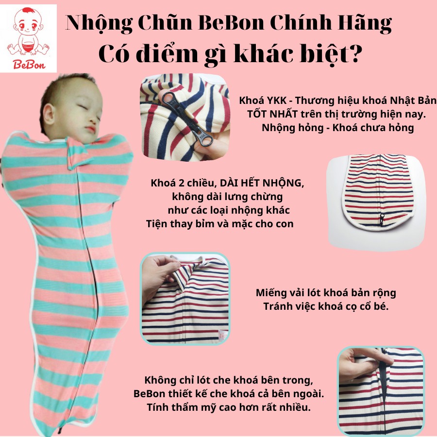 Nhộng Chũn , Quấn Chũn Sơ Sinh Bebon Giúp Con Ngủ Ngon Sâu Giấc- [ Sản Phẩm Chũn  Có hộp và hướng dẫn đi kèm ]