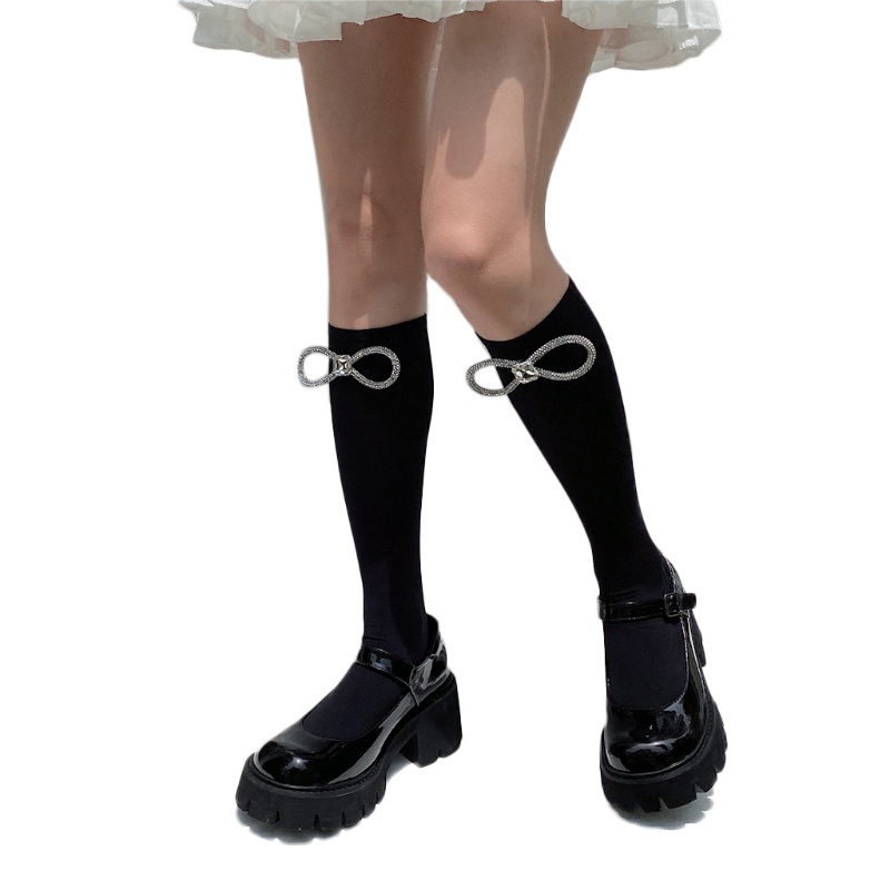 Vớ Dài Qua Gối Vải Lụa Đính Nơ Pha Lê Lấp Lánh Kiểu Lolita Nhật Bản Thời Trang Mùa Hè Cho Nữ