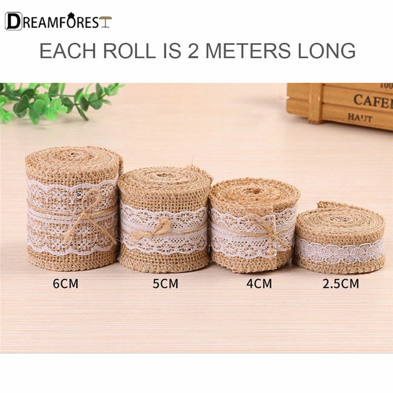 Dây ruy băng vải bố phối ren dùng để trang trí tiện dụng dài 2m