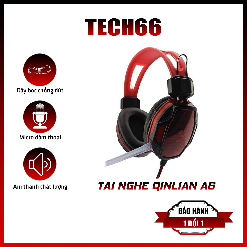 Tai Nghe Chụp Tai Chuyên Chơi Game Qinlian A6 jack 3.5 Có Micro, Dây Chống Đứt, Dùng Được Cho Máy Tính Và Điện Thoại