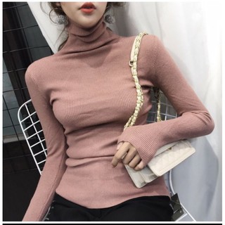 Áo len hồng cổ lọ