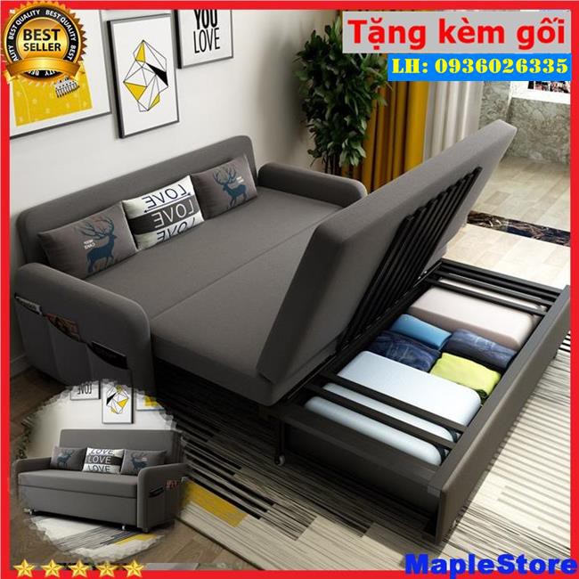 Sofa Giường Đa Năng 2 In 1 Chất Lượng Cao SB267 Tặng Kèm 3 Gối , có ngăn chứa đồ