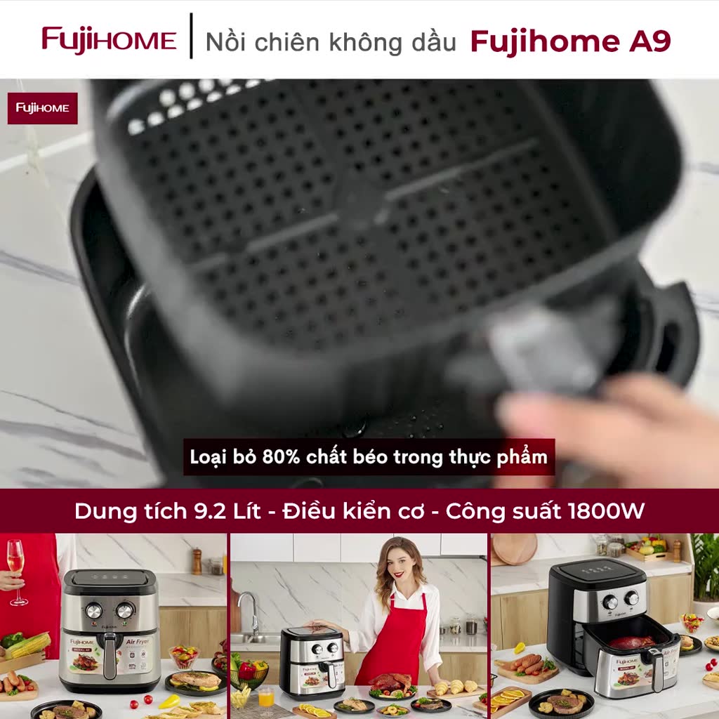 Nồi chiên không dầu 9.2L Nhập Khẩu Fujihome tự ngắt, nồi chiên cơ 9 Lít không hơi nước chống dính cao cấp tặng kẹp gắp | BigBuy360 - bigbuy360.vn