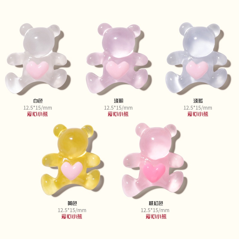 Charm gấu đính móng, charm gấu nail, charm gấu trong suốt - charm gấu tim