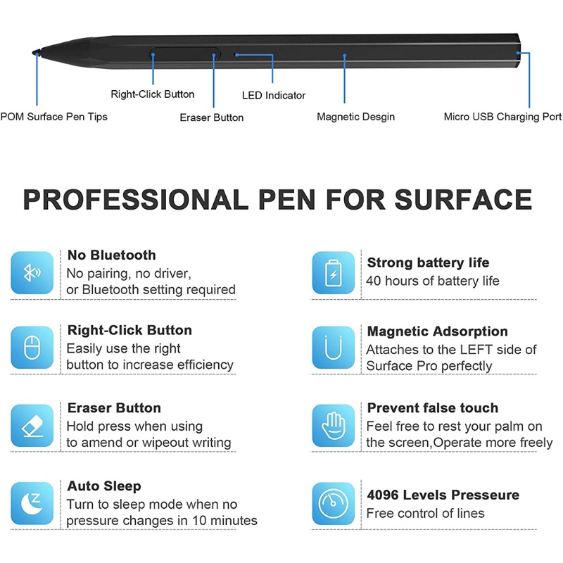 Bút Cảm Ứng Từ Tính Có Thể Sạc Lại Dành Cho Surface Pro5 6 7 X Book Go 4096