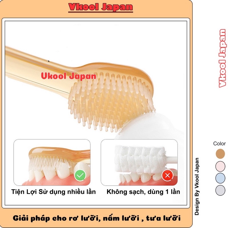 Bộ Rơ Lưỡi -Bàn Chải Silicon Cho Bé Từ0-18 Tháng  Sơ.Vệ Sinh Nấm Miệng Bé