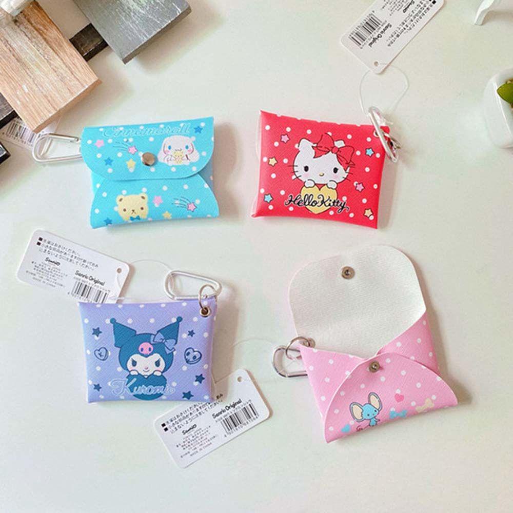 Ví Da PU Lấp Lánh In Họa Tiết Chó / Mèo Kuromi Kitty Dễ Thương Có Khóa Kéo Cho Nữ