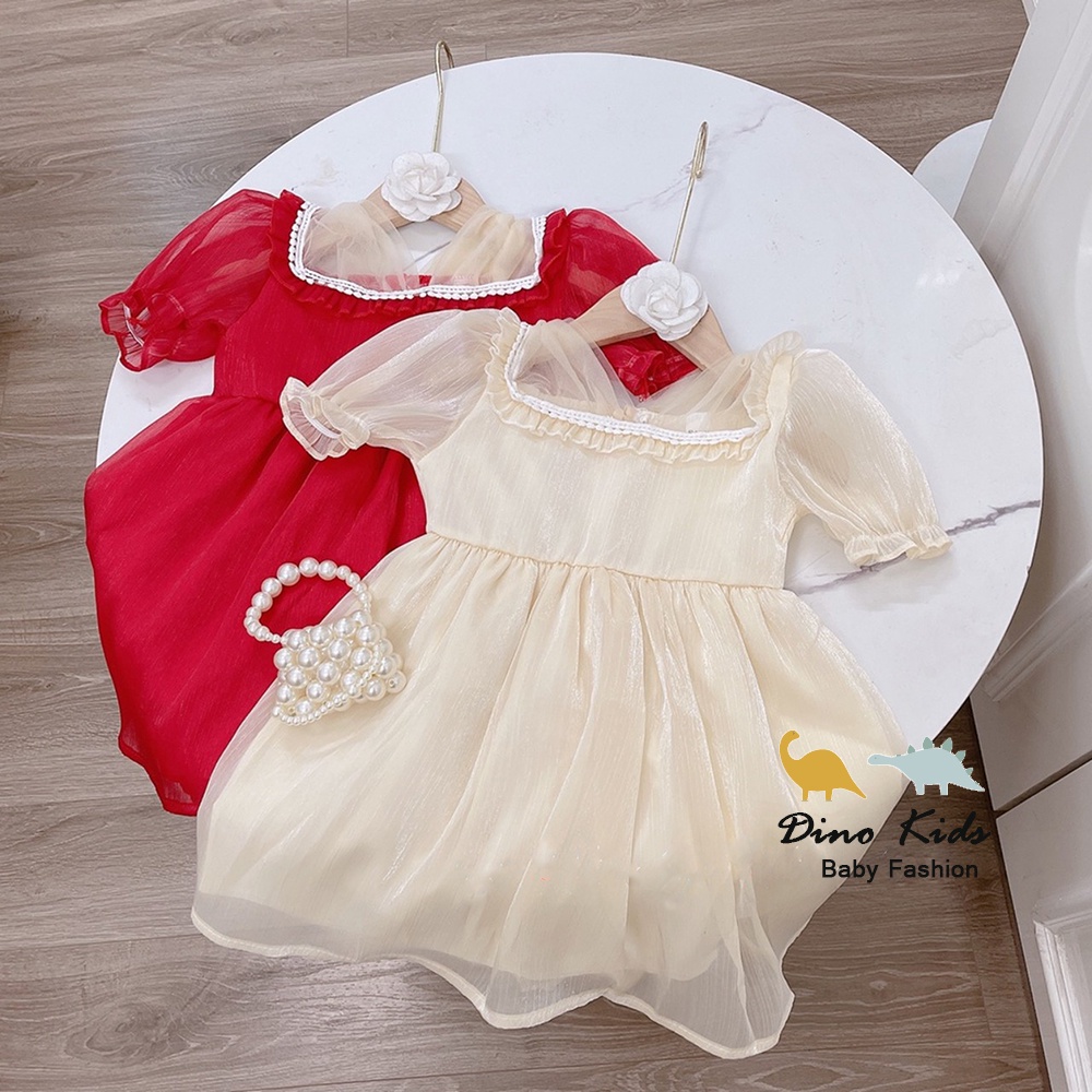 Váy công chúa bé gái, váy tơ mềm phối ren xinh xắn cho bé