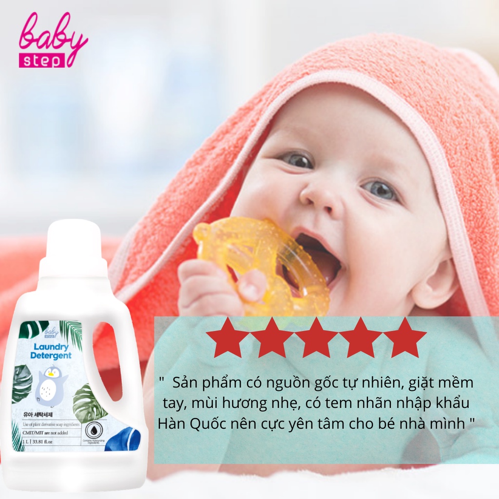 Nước giặt quần áo trẻ sơ sinh Baby Step hương phấn thơm dung tích 1000ml  với chiết xuất thiên nhiên BSTEP1