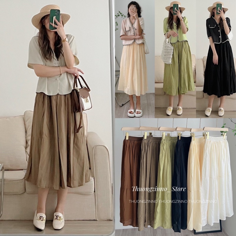 [Ảnh thật/Video]Chân váy dài nhăn Ruby Hàn Quốc hai lớp Chân váy dài Quảng Châu