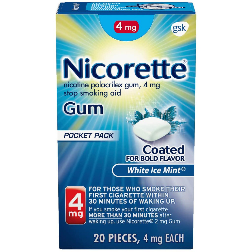 [DATE 2/2024] Nicorette 4MG / 2MG Nicotine Gum to Help Quit Smoking White Ice Mint 20 MIẾNG