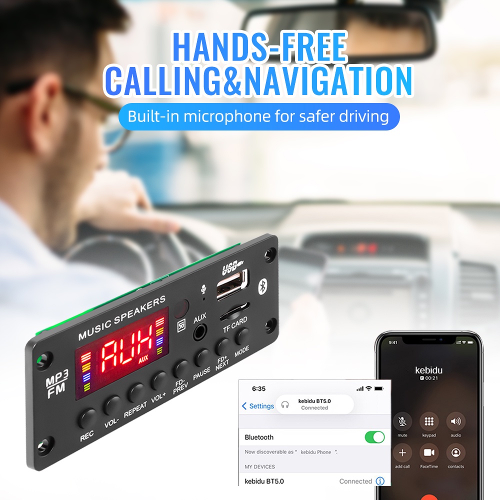 Bảng Mạch Khuếch Đại Âm Thanh MP3 2 * 25W 12V MP3 Bluetooth 5.0 7-15V 50W