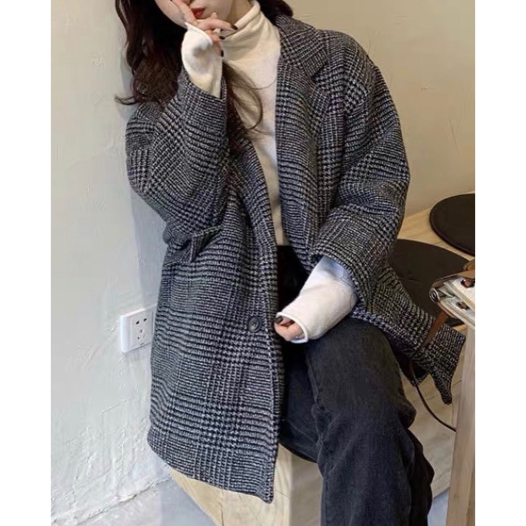 [ẢNH THẬT] ÁO KHOÁC DẠ KẺ CỔ VEST HÀN QUỐC FORM RỘNG NỮ RẺ ĐẸP | BigBuy360 - bigbuy360.vn