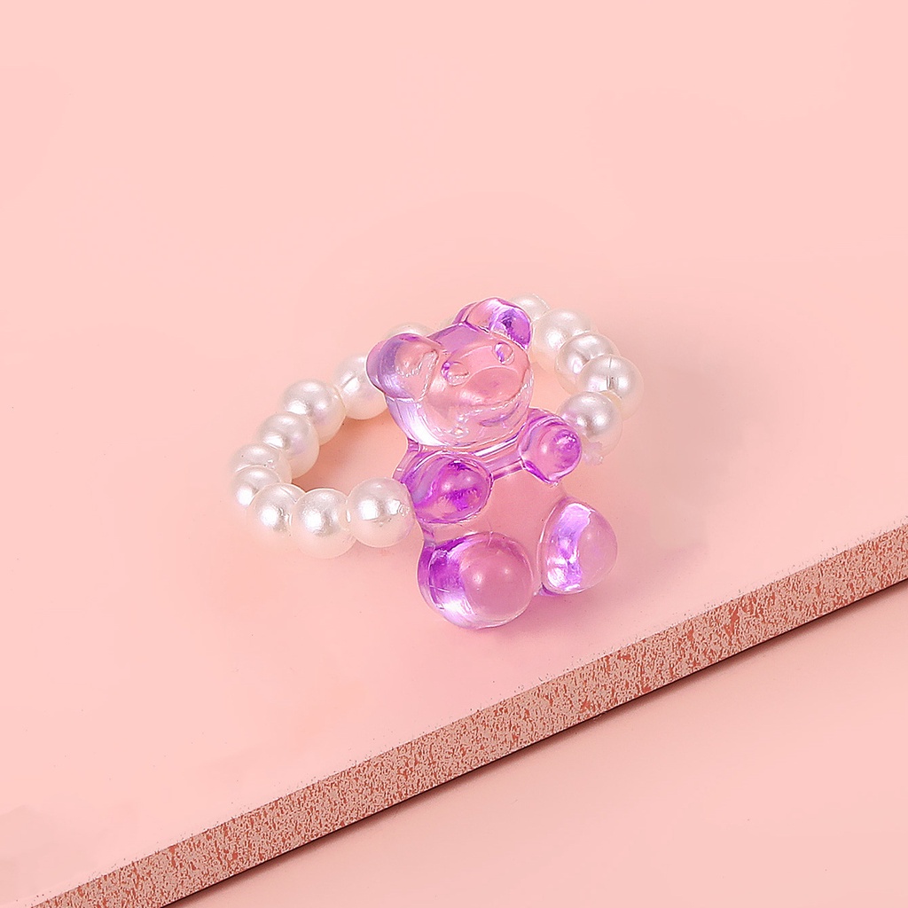 (0365) Nhẫn Nhựa Resin Gấu Màu Sắc Co Dãn Dễ Thương Trẻ Trung Hàn Quốc