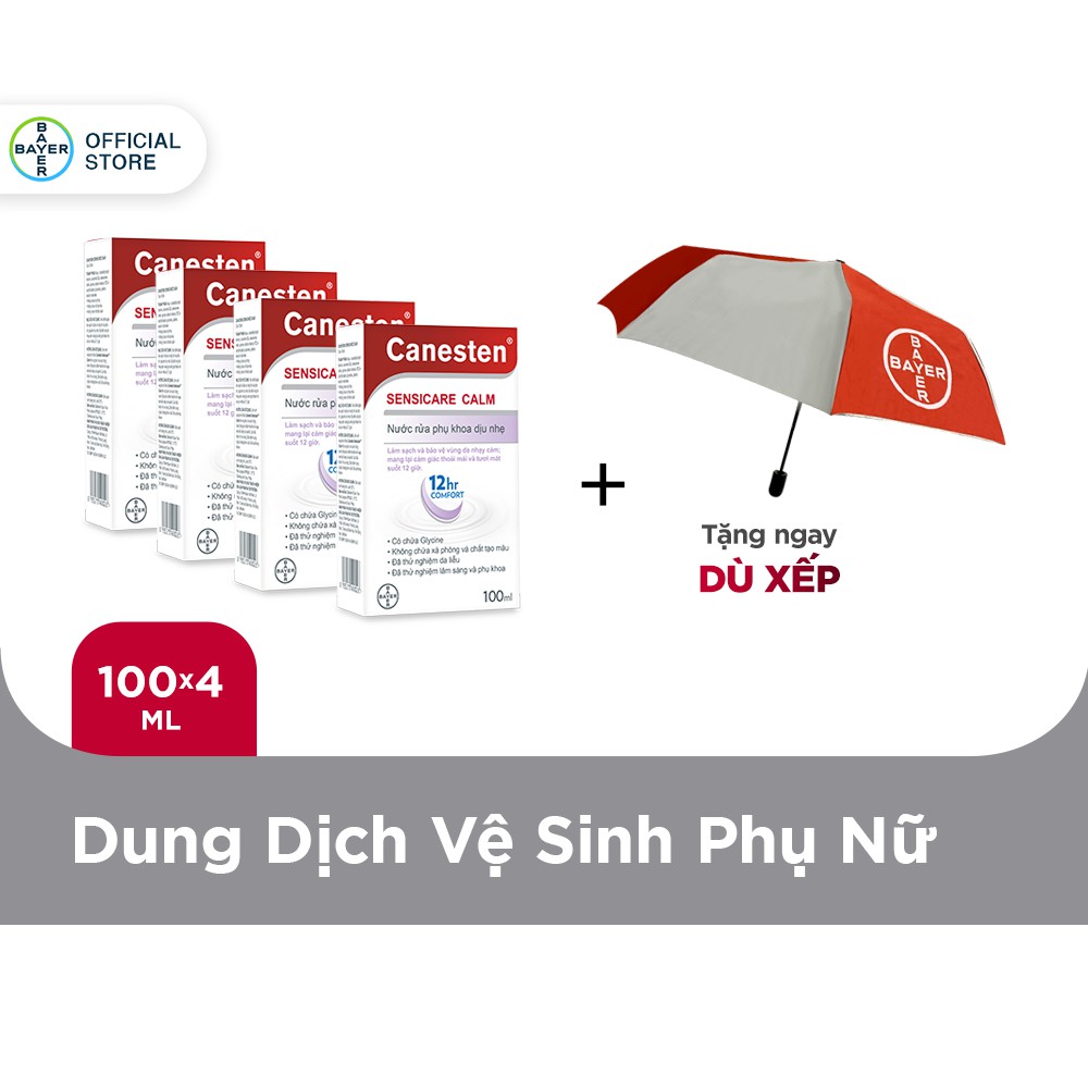 [Nhập COSBAYER5 -10% đơn 199k] Combo 4 chai dung dịch vệ sinh phụ nữ Canesten Sensicare Calm 100ml/chai-Tặng 1 dù đi mưa