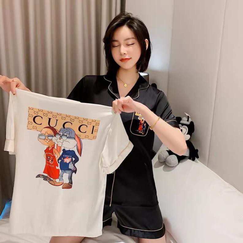 Bộ ngủ lụa Pizama đùi hình con thỏ hàng hàng cấp