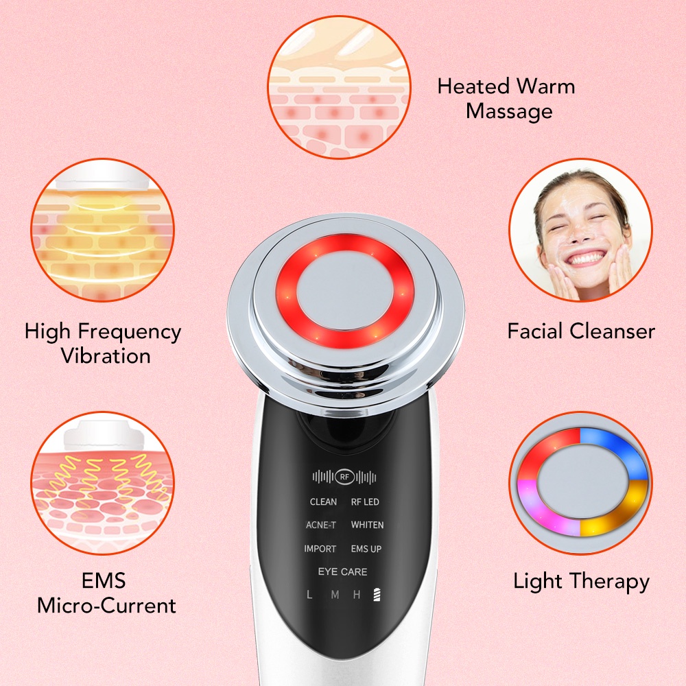 Máy Chăm Sóc Da Mặt Iontophoresis 7 Trong 1 Giúp Làm Săn Chắc Da Và Làm Mờ Nếp Nhăn