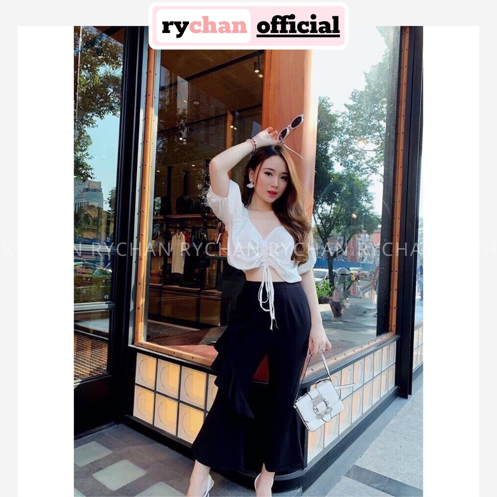 SE604 - Set Áo Rút Dây Và Quần Loe Phối Bèo Sang Trọng
