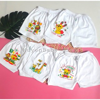 Set 5 quần đùi sơ sinh màu trắng in hình bosini cho bé từ sơ sinh đến 11 kg