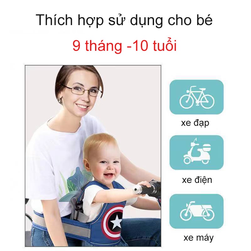 Đai Đi Xe Máy An Toàn Cho Bé 1-10 Tuổi Bản Nâng Cấp, Vải Thoáng Khí Dày Dặn Chống Ngã , Kết Hợp Balo Hình Thú Dễ Thương