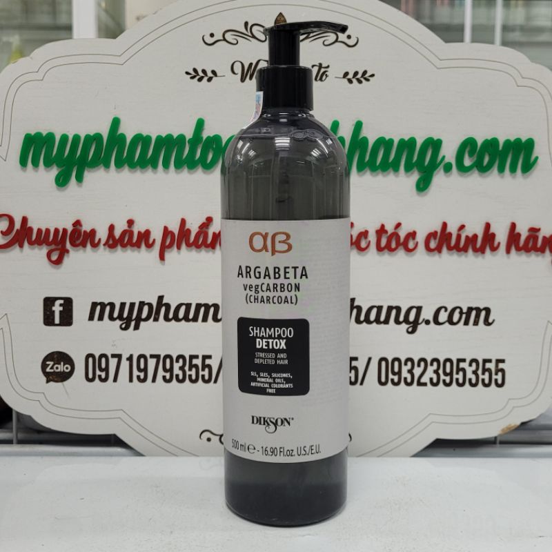 DẦU GỘI VÀ DẦU HẤP DIKSON ARGABETA VEGCARBON (CHARCOAL) DETOX THẢI ĐỘC TÓC VÀ DA DẦU 500ML