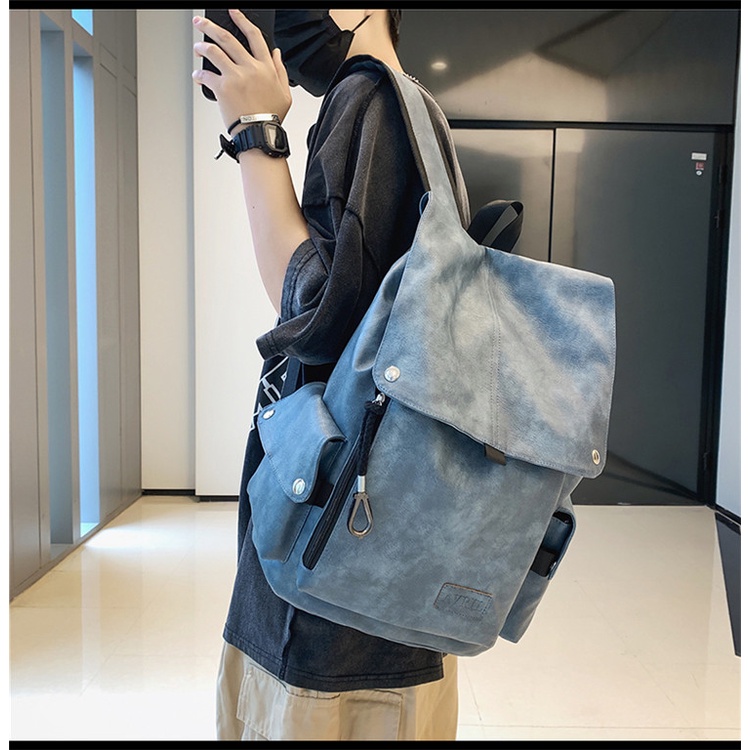 Balo Unisex da PU cao cấp loại 1 kiểu dáng độc đáo có cúc bấm và dây rút, phong cách hiện đại cá tính cho cả nam và nữ