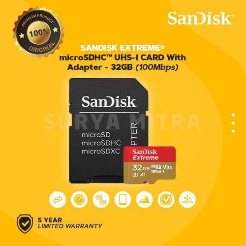 Thẻ Nhớ Sandisk Micro Sdhc 32gb A1 U3 V30 Extreme 100mb / S | BigBuy360 - bigbuy360.vn